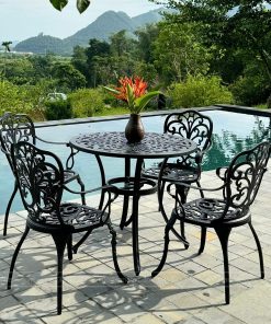 Bộ bàn ghế sân vườn BG-10D màu đen bàn D83cm (2)