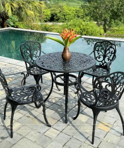 Bộ bàn ghế sân vườn BG-10D màu đen bàn D83cm
