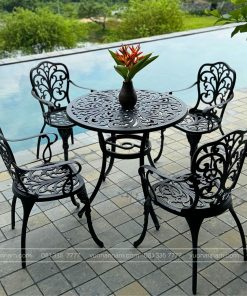 Bộ bàn ghế sân vườn BG-10D màu đen bàn D83cm (4)