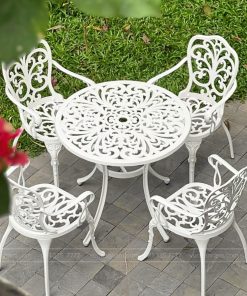 Bộ bàn ghế sân vườn BG-10T màu trắng bàn D83cm (2)