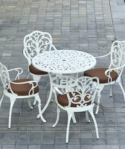 Bộ bàn ghế sân vườn BG-10T màu trắng bàn D83cm