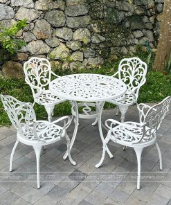 Bộ bàn ghế sân vườn BG-10T màu trắng bàn D83cm (3)