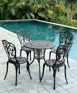 Bộ bàn ghế sân vườn BG-14N màu nâu bàn D70cm (2)