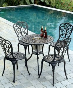 Bộ bàn ghế sân vườn BG-14N màu nâu bàn D70cm (5)