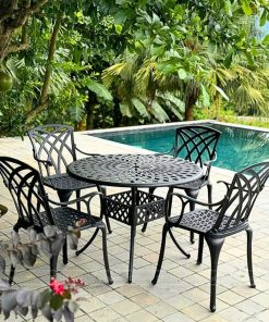 Bộ bàn ghế sân vườn BG-19N màu nâu bàn D100cm (2)