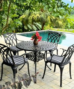 Bộ bàn ghế sân vườn BG-19N màu nâu bàn D100cm (3)