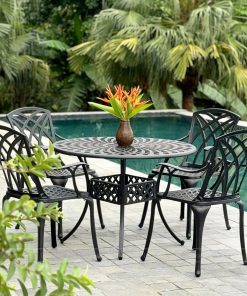 Bộ bàn ghế sân vườn BG-19N màu nâu bàn D100cm (5)