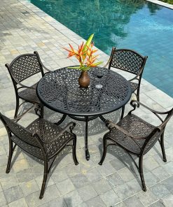 Bộ bàn ghế sân vườn BG-20 màu nâu bàn D100cm (2)