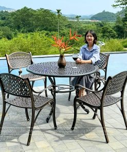 Bộ bàn ghế sân vườn BG-20 màu nâu bàn D100cm