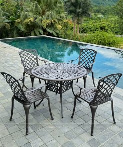 Bộ bàn ghế sân vườn BG-21C màu cát bàn D100cm (3)