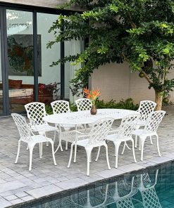 Bộ bàn ghế sân vườn BG-21ET màu trắng 8 ghế (2)