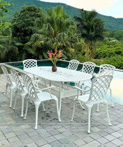Bộ bàn ghế sân vườn BG-21ET màu trắng 8 ghế