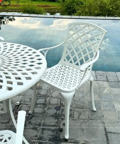 Bộ bàn ghế sân vườn BG-21T màu trắng bàn D100cm (2)