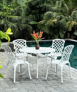 Bộ bàn ghế sân vườn BG-21T màu trắng bàn D100cm
