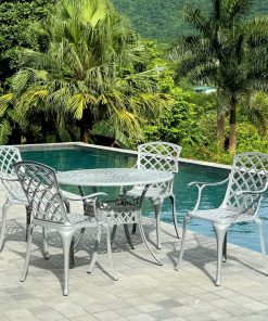 Bộ bàn ghế sân vườn BG-21TG màu xám bàn D100cm (3)