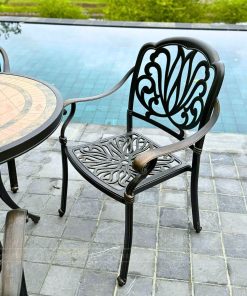 Bộ bàn ghế sân vườn BG03-D80M màu nâu bàn mặt đá D80cm (5)