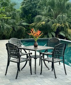 Bộ bàn ghế sân vườn BG04-V80N màu nâu bàn vuông 80cm (2)