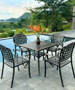 Bộ bàn ghế sân vườn BG04-V80N màu nâu bàn vuông 80cm (4)