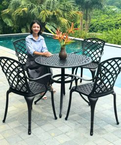 Bộ bàn ghế sân vườn BG21-D90N màu nâu bàn D90cm (2)