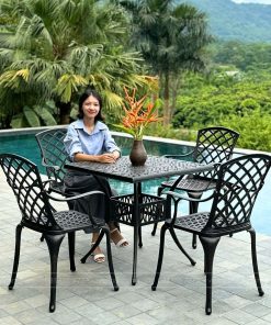 Bộ bàn ghế sân vườn BG21-V80N màu nâu bàn vuông 80cm (2)