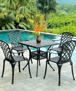 Bộ bàn ghế sân vườn BG21-V80N màu nâu bàn vuông 80cm (5)