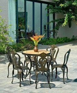 Bộ bàn ghế sân vườn màu nâu 6 ghế BG02-D80M