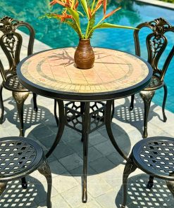 Bộ bàn ghế sân vườn màu nâu 6 ghế BG02-D80M