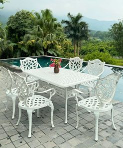 Bộ bàn ghế sân vườn màu trắng 6 ghế BG-22CNT (5)