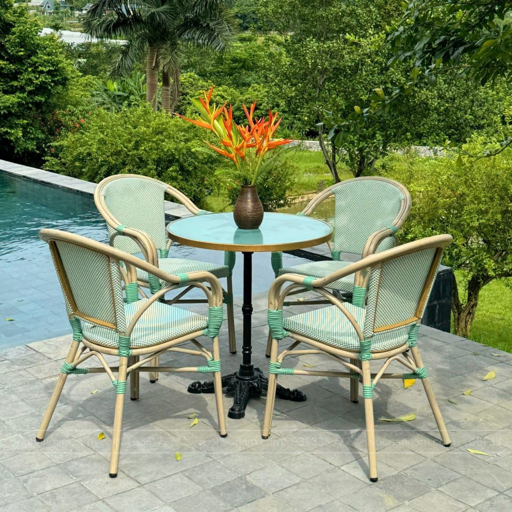 Bộ bàn ghế cafe ngoài trời BTL-GC16X bàn xanh D70cm (3)