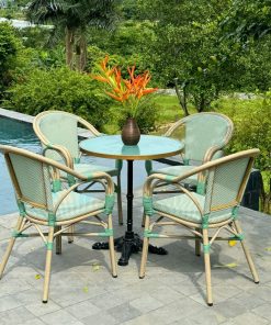 Bộ bàn ghế cafe ngoài trời BTL-GC16X bàn xanh D70cm (3)
