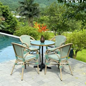 Bộ bàn ghế cafe ngoài trời BTL-GC16X bàn xanh D70cm