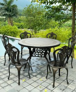 Bộ bàn ghế ngoài trời màu nâu 6 ghế BG02-D120M