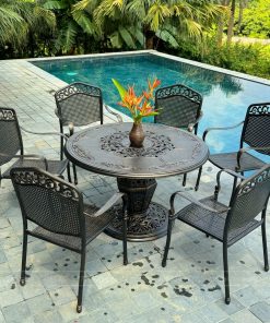 Bộ bàn ghế ngoài trời màu nâu 6 ghế BG05-D120N (2)