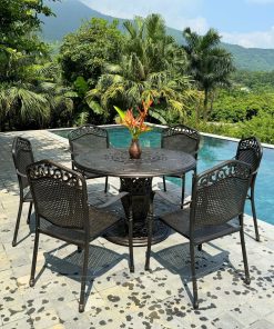 Bộ bàn ghế ngoài trời màu nâu 6 ghế BG05-D120N (3)