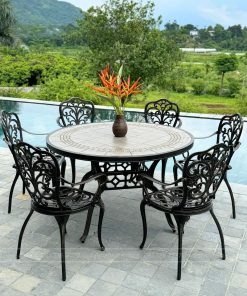 Bộ bàn ghế ngoài trời màu nâu 6 ghế BG11-D120M