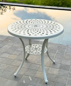 Bộ bàn ghế nhôm đúc sân vườn BG02-D80N màu trắng bàn D80cm