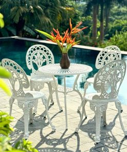 Bộ bàn ghế sân vườn BG-028T màu trắng bàn D65cm (2)