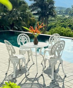 Bộ bàn ghế sân vườn BG-028T màu trắng bàn D65cm (3)