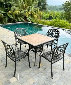 Bộ bàn ghế sân vườn BG-03VM màu nâu bàn vuông 94cm