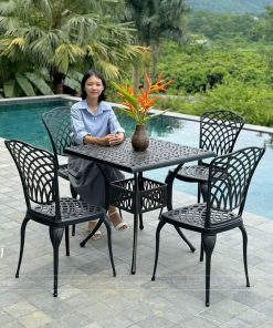 Bộ bàn ghế sân vườn BG16-V80N màu nâu bàn vuông 80cm