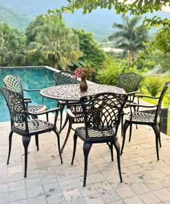 Bộ bàn ghế sân vườn BG26-D120N màu nâu 6 ghế bàn D120cm