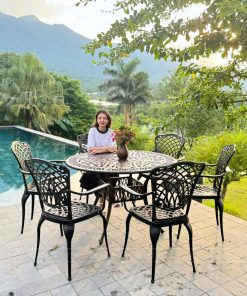 Bộ bàn ghế sân vườn BG26-D120N màu nâu 6 ghế bàn D120cm (3)