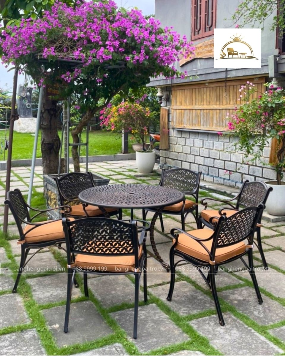 bàn ghế uống trà làm bằng nhôm sơn tĩnh điện