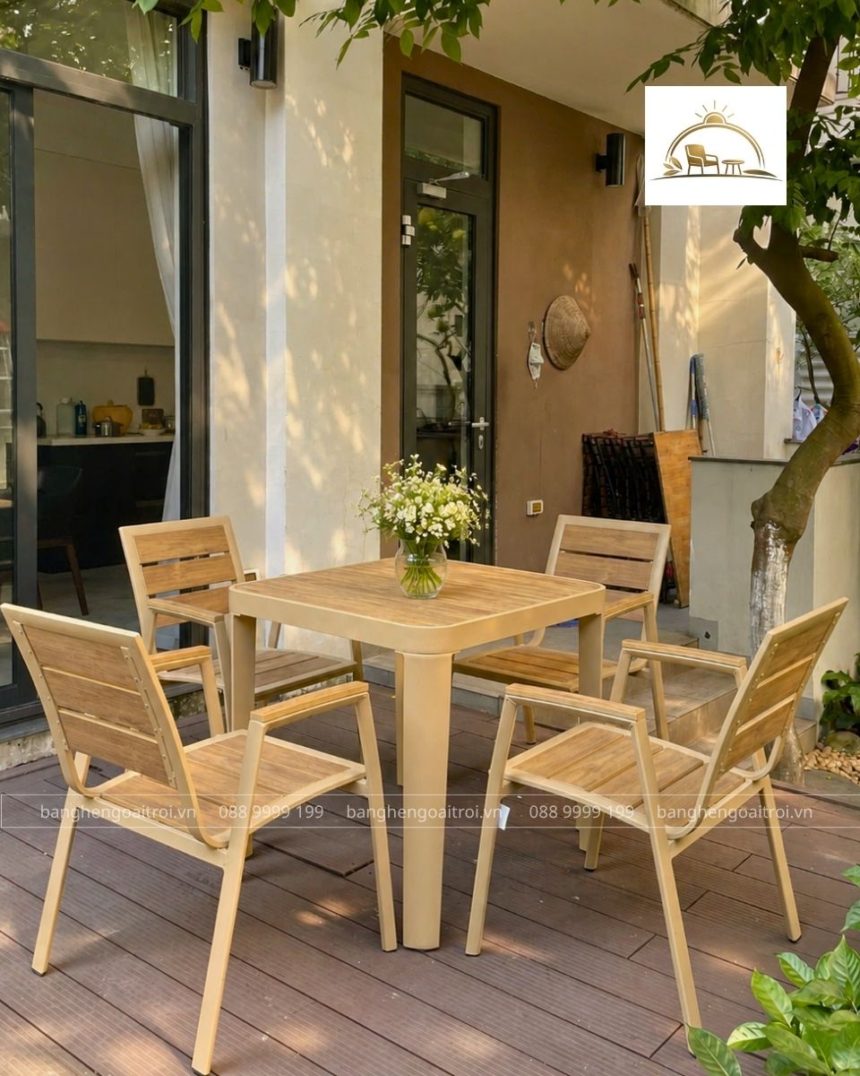 bộ bàn 4 ghế giả gỗ polywood